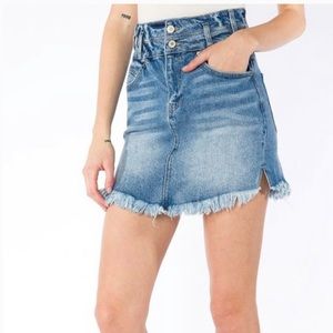 KanCan Alana Fringed Hem Denim Skirt SM - New